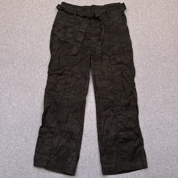 Level 99 Pants - Level 99 Bette Seamed Trouser Size 28 Midnight Camo Belted High Rise Linen Blend